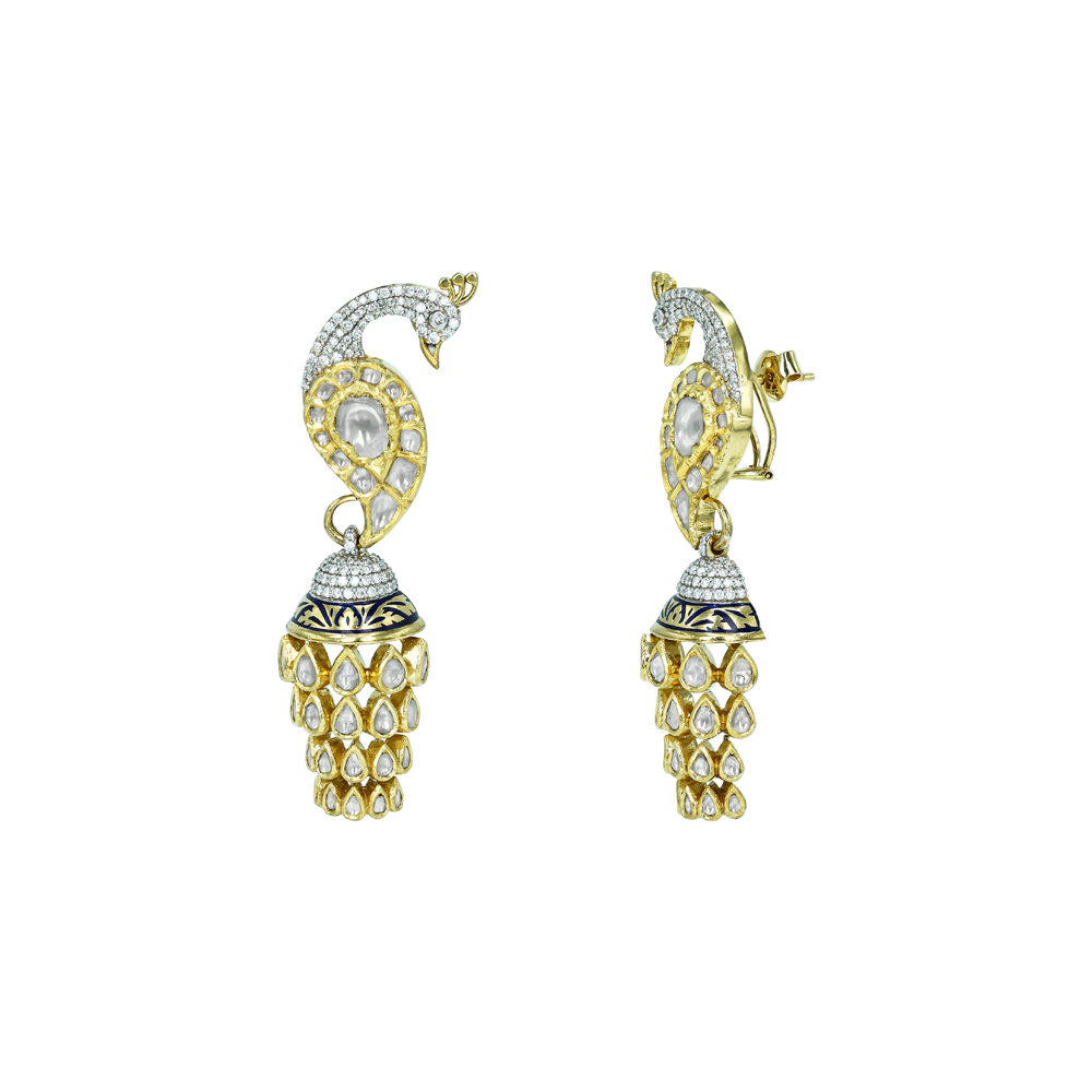 Peacock Polki Earrings with Cascading Drops